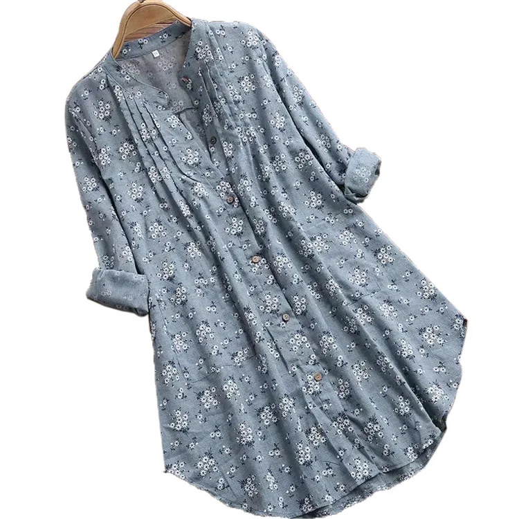 

Spring Autumn New Dress Fashion Printing Flowers Three Quarter Sleeve Botton Dresses V-Neck Women's Mini Vestidos