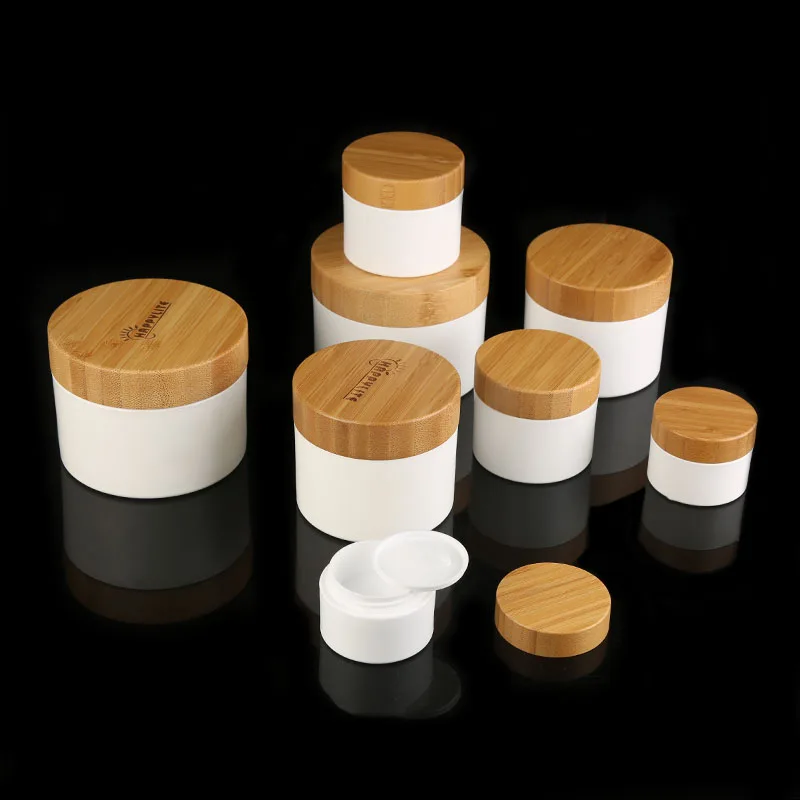 

Hot Sale Fancy Cosmetic Cream Containers Packaging Empty Bamboo Lid PP Cream Jar for Lotions and Creams