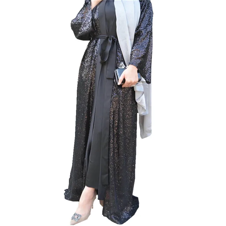 

2018 New fashion shinning sequin black abaya muslim dresses