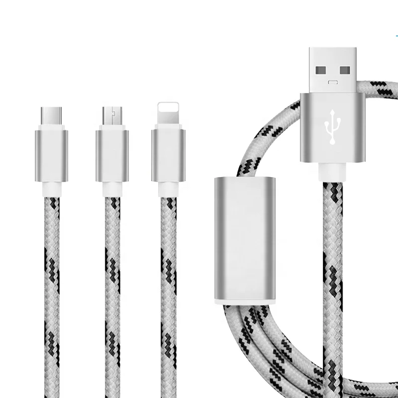 

Cheap Price Custom Logo 3in1 Nylon Braided Micro USB Cable, Silver/grey/gold/red/rose gold