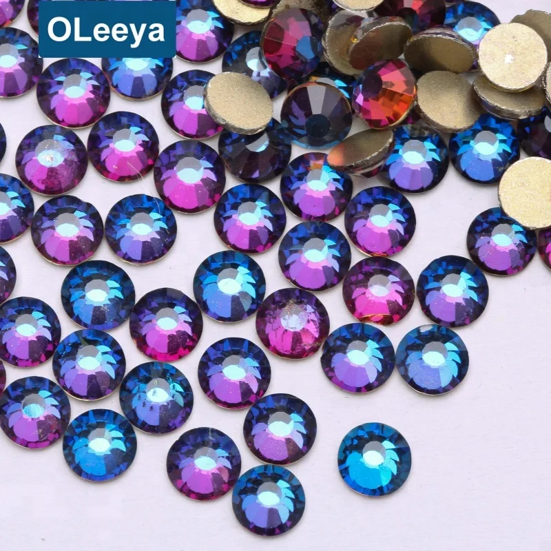 

Oleeya glass quality non hotfix cristal rhinestone SS20 blue volcano flat back non hot fix rhinestones for dancing dress