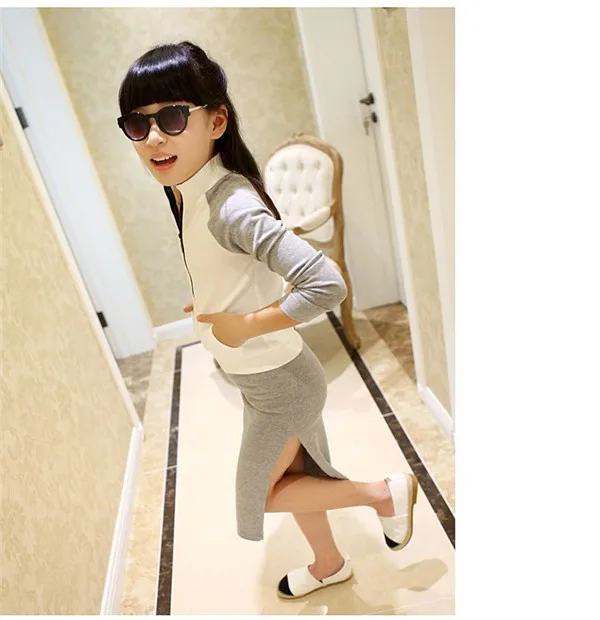 Korean children's leisure sports zipper jacket spring and autumn spring clothing +skirt 2pcs suit discount kids clothes online