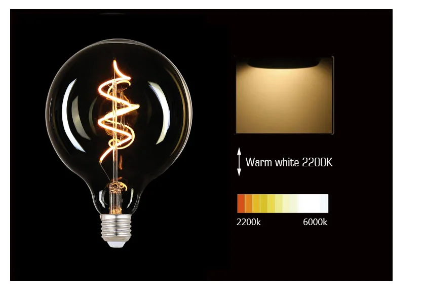 360 Degree Amber Led Spiral Filament Bulb G40 G125 E27 Dimmable