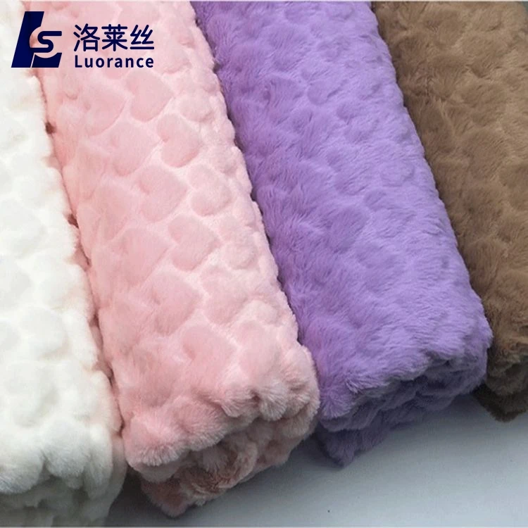 
Hot sale heart style embossed rabbit faux fur fabric 