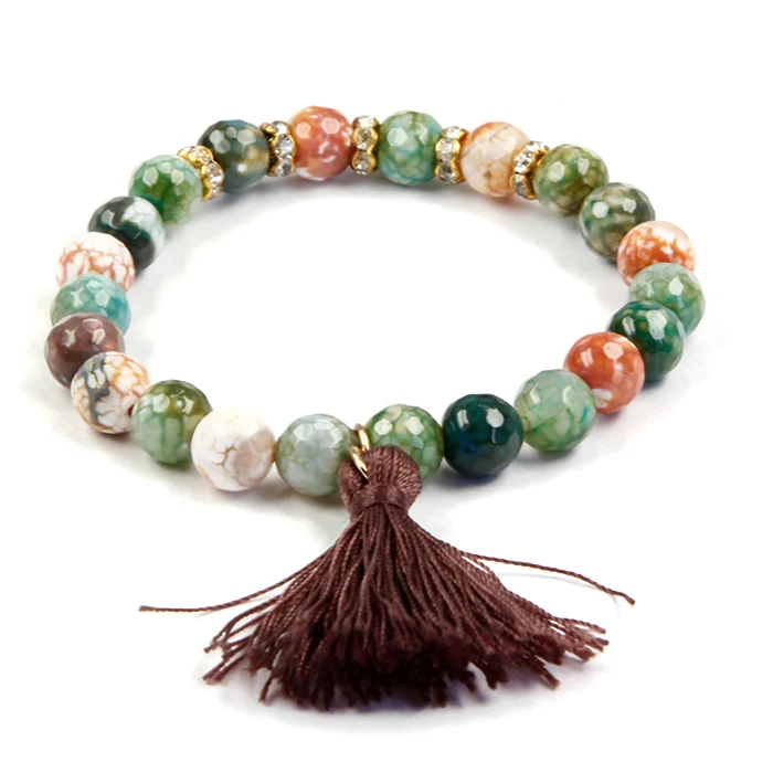 Fashion Energy Natural Stones String Round Beads Elastic Bracelet Charm ...