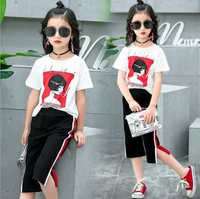 

2018 new Korean girls casual suits summer children's beauty T-shirt cropped trousers 2pcs kids clothing set for girls