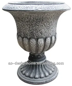 Grey Wash White Embrossed Round Blow Mold Plastic Planter 