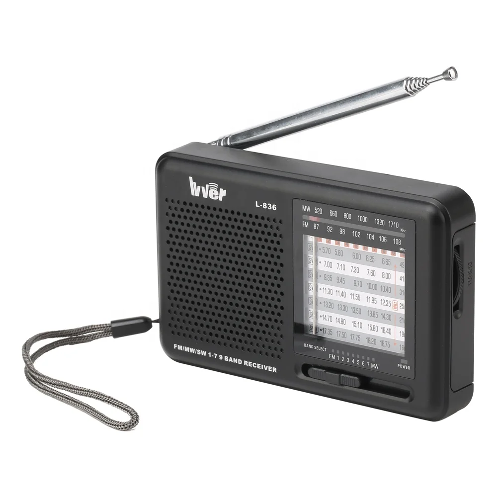 

Clear Loudspeaker Portable FM/AM/SW 9 Band Radio Receiver with earphone jack Operated by 2 AA Battery and DC 3V, Black