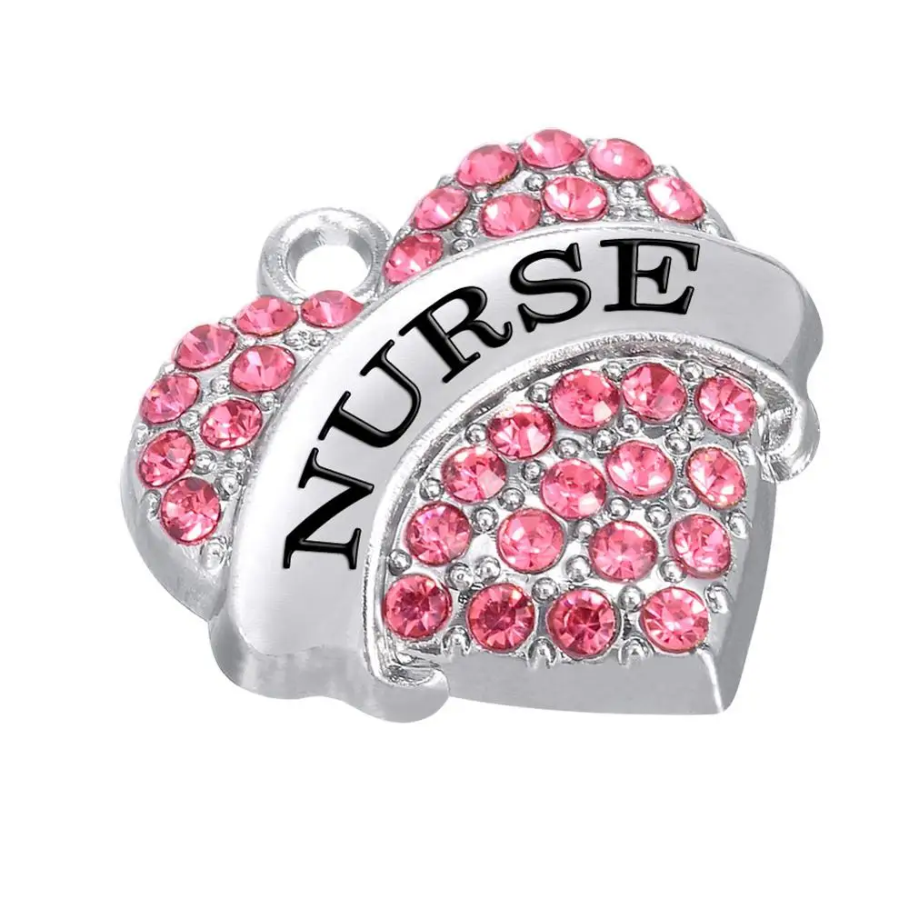 

2018 New Engraved Nurse Quilter Teacher Crystal Heart Metal Charm Career Series2, Pink,white,blue