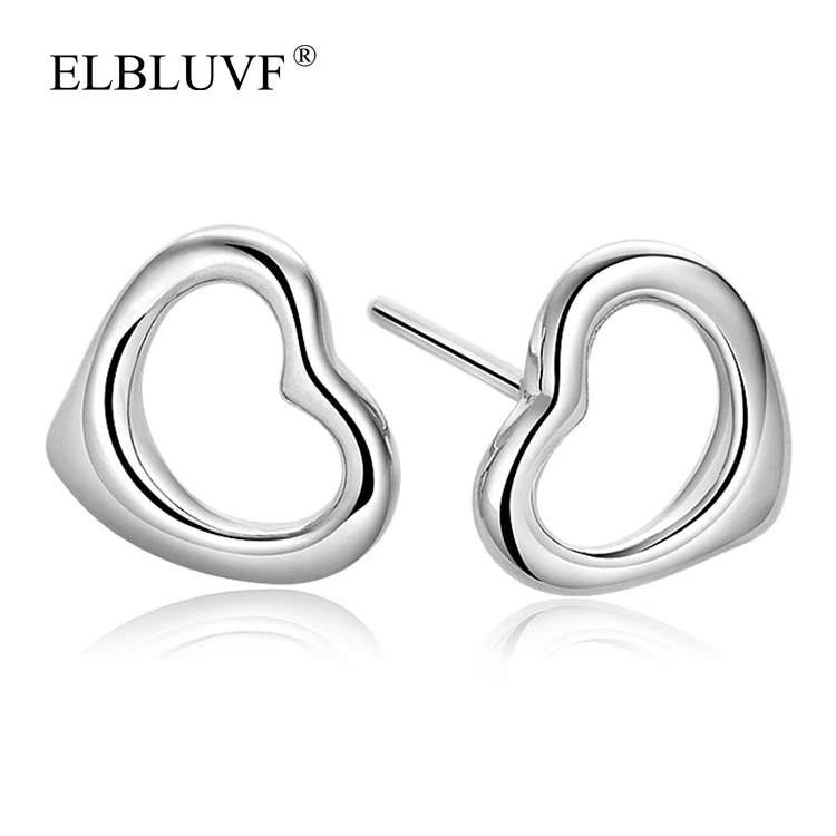 

ELBLUVF 925 Silver Plated Copper Alloy Jewelry Hollow Lovely Heart Shape Earrings Jewelry, White gold