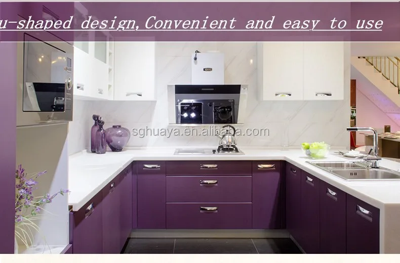 U Shaped Kitchen With Colour Cabinets purple color pvc veneer kitchen cabinet u shaped kitchen cabinet buy purple color kitchen cabinet modern kitchen cabinets self assemble kitchen cabinets