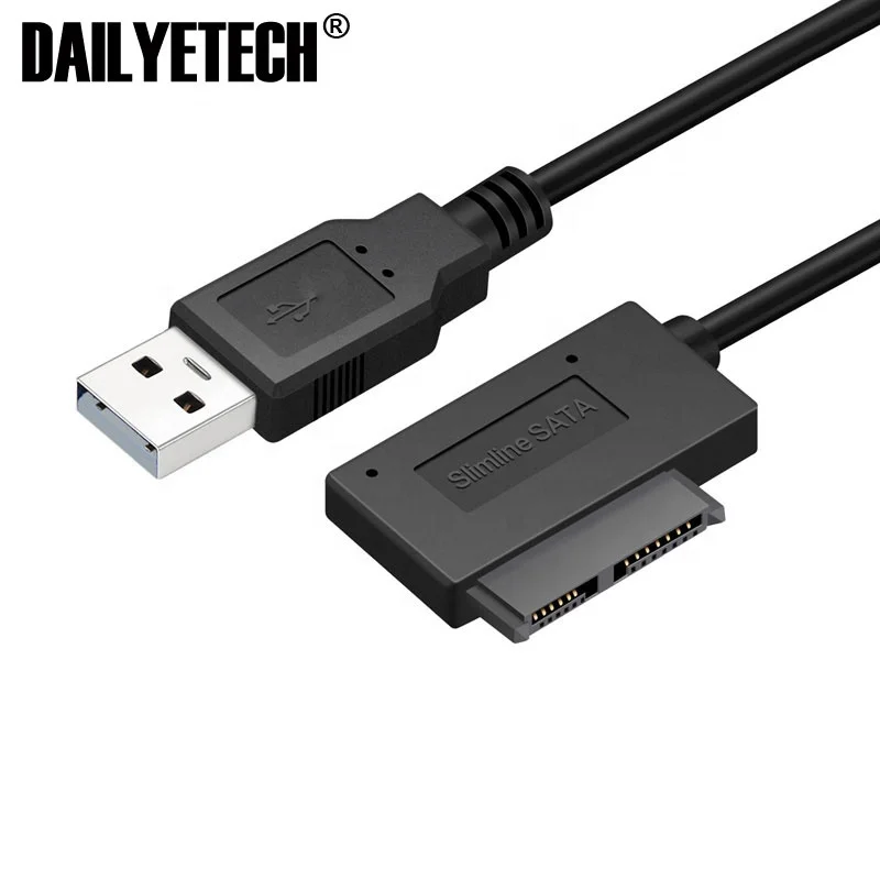 

USB 2.0 to Mini Sata II 7+6 13Pin Adapter Converter Cable for Laptop CD/DVD ROM Slimline Drive, Black