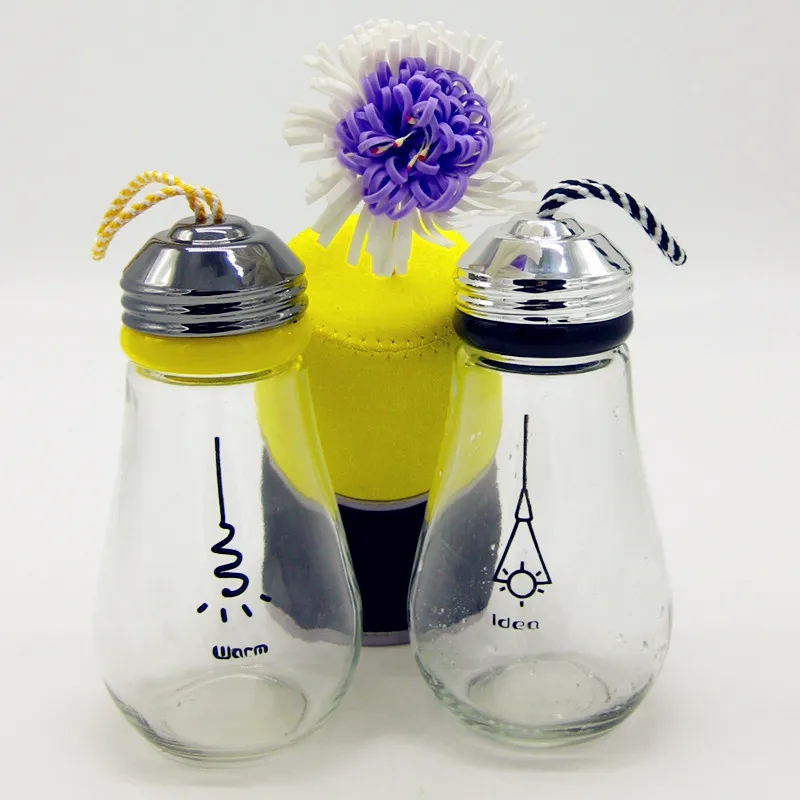 400ml Light Bulb Shaped Drinking Glass Water Bottle With Rope And Lid