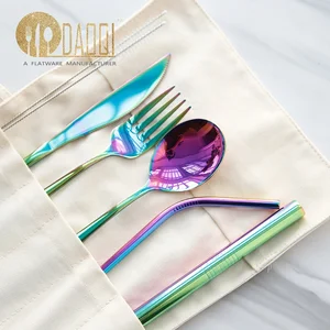 Image of New Item Eco Friendly Portable Stainless Steel 18/8 Camping Cutlery Set Outdoor Spoon Knife Fork Straws Travel Set
