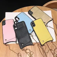 

New Fashion Phone Case with metal strap for iPhonexs Max 6 7 8plus leather mobile phone cover with wallet for iphoneXR XS