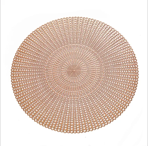 

HS Factory Direct Wholesale Hollow Cut Luxury Washable PVC Fish Bone Party Round placemats for dining table, Gold;silver;red;rose gold;black.