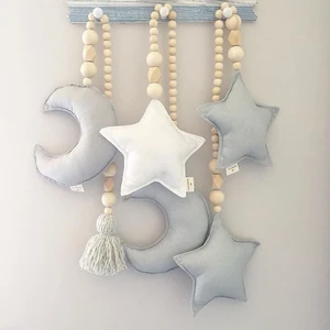 Image of Baby Crib Toys Hanging ornaments Star Wooden Beads String Hanging for Baby Kids Bed Play Tent Room Decor