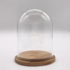 Wholesale Clear Glass Dome Cover with Round Bamboo Wooden Base, Glass Cloche