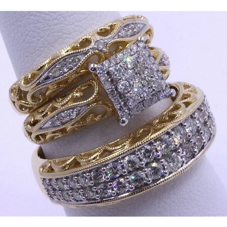 

Latest Hollow Design Women 3pcs/set Crystal Finger Ring Set Gold Silver Color Cubic Engagement Ring