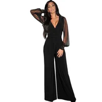 

Fashion Black Jumpsuit Rompers Deep V Neck Long Sleeve Women Jumpsuits v6650