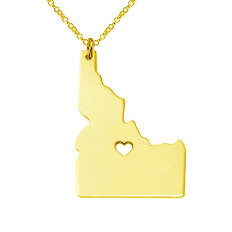 

Factory Wholesale Stainless Steel Three Colors Gold Plated Handcrafted USA Idaho State Outline Map Necklace for American