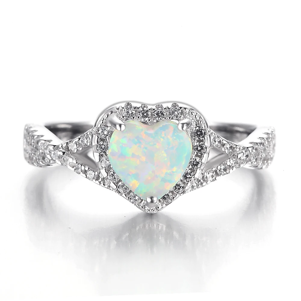 

2019 Shaped Sterling Silver Platinum Opal Ring with Clear Zircon for Women