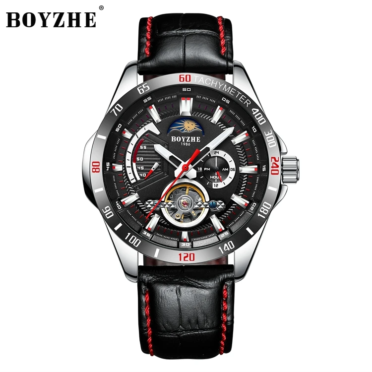 BOYZHE Top Swiss design Custom logo OEM automatic movement  Men's Watches  Tourbillon visible  mechanical watch