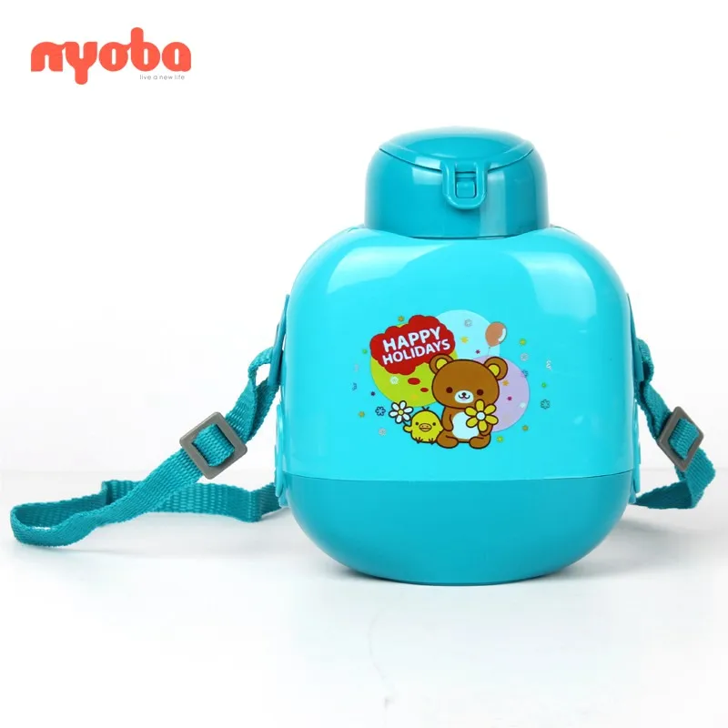 

Wholesale new leak-proof large Multi-function plastic portable Cartoon with rope outdoor kid sport child round water bottle, Blue,green,pink