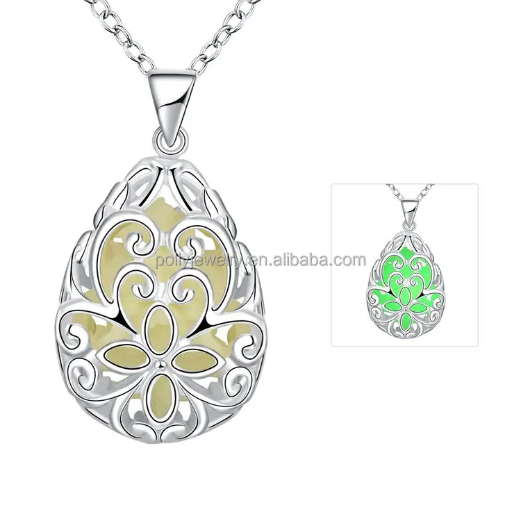 

Fashion Jewelry Hollow Water Drop Night Light Glow In The Dark Pendant Necklace, Royal blue;green;and lake blue