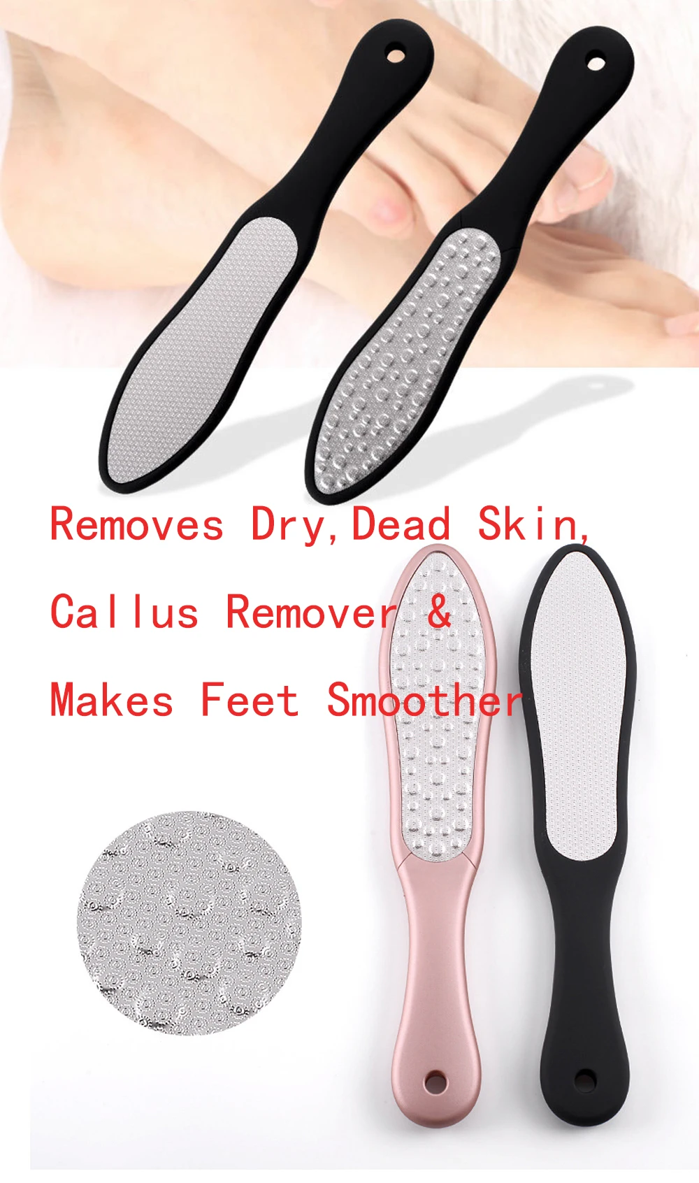 High Quality Professional Foot File Double Sided Soft Handle Pedicure Stainless Steel Foot File