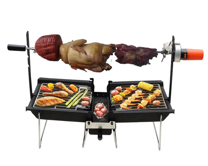 

Outdoor Portable Foldable Rotating Rotary Charcoal Rotisserie BBQ Grill, Black/customized