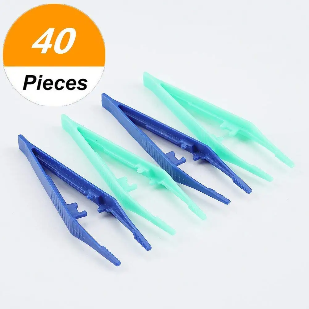 Maxdot 10 Pieces Beads Tweezers Plastic Craft Tweezers for DIY Blue and Green