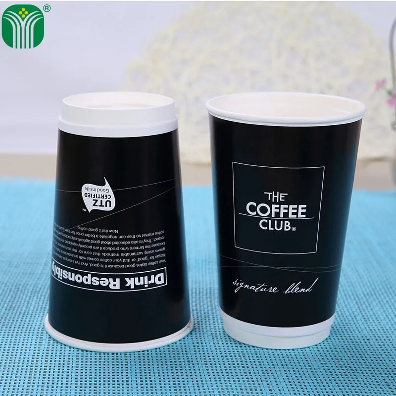 
custom black 450ml 16oz disposable double wall coffee hot drink paper cup 