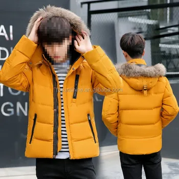 yellow jacket with fur hood