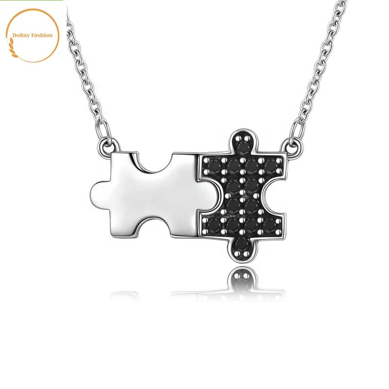 

925 sterling silver black and white puzzles pendant necklace, Silver blue