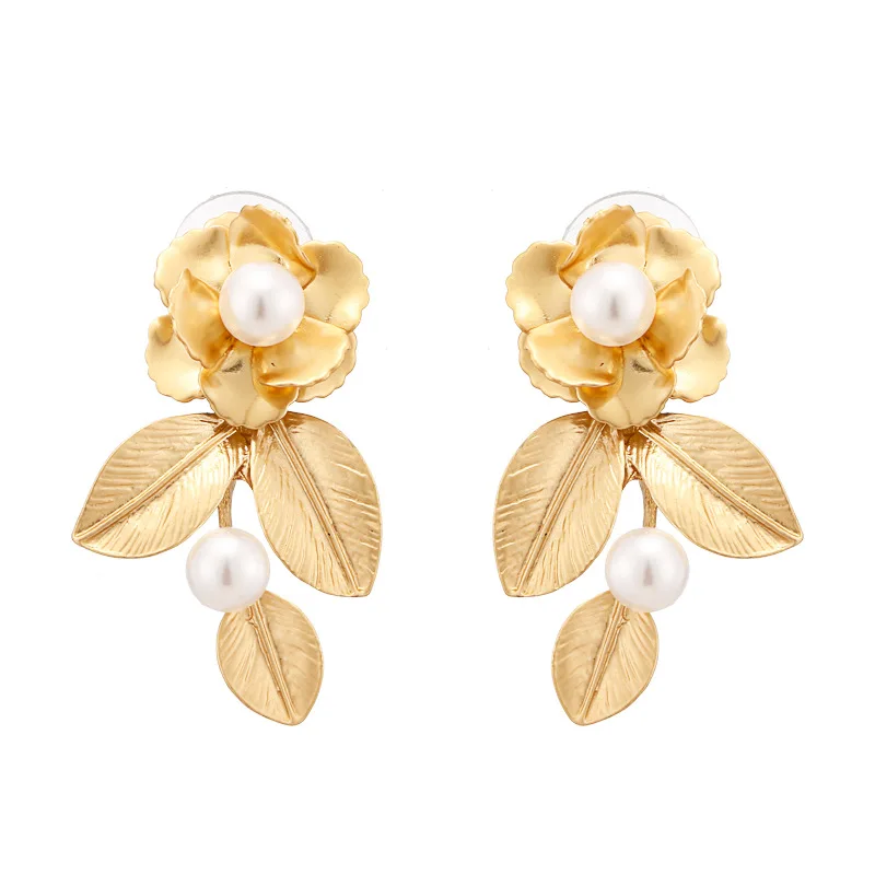 

Fashion gold pearl drop flower leaf earrings for women Wholesale NS812221, Colors