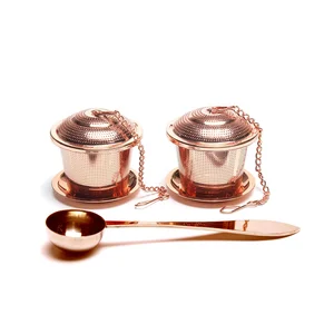 Image of Rose Gold Loose Leaf Tea Infuser (Set of 2) with Tea Scoop and Drip Tray - Ultra Fine Stainless Steel Strainer & Steeper