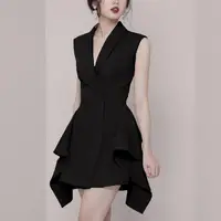 

2019 summer casual a-line double-breasted irregular slim v-neck sleeveless high waist suit coat ladies wear fashion office dress