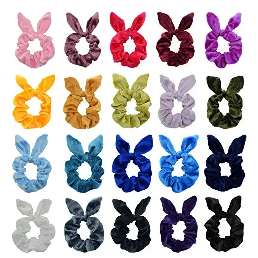 

Custom velvet rabbit ear scrunchy elastics hair bow ponytail holder hair accessories 22 colors scrunchies for girls