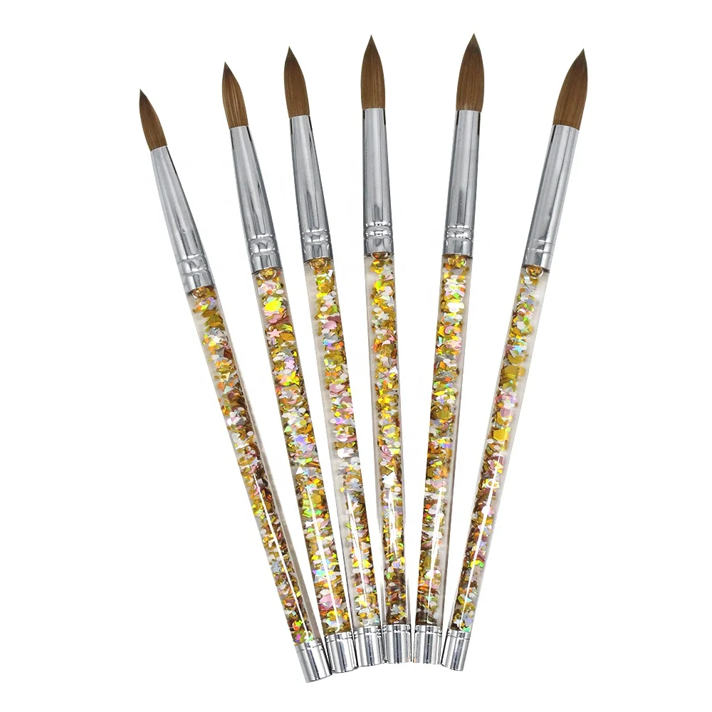 

New Design Liquid Glitter Handle Kolinsky Sable Acrylic Nails Round Nail Art Brush-size 8