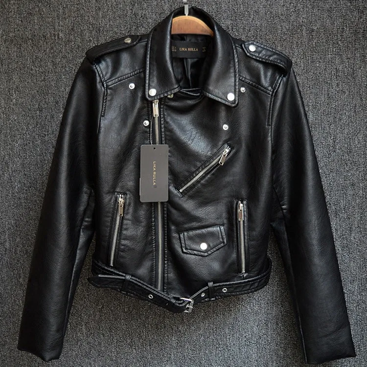 
New High-end textured women short PU leather leather jacket zipper motorcycle cardigan coat Leather clothing 