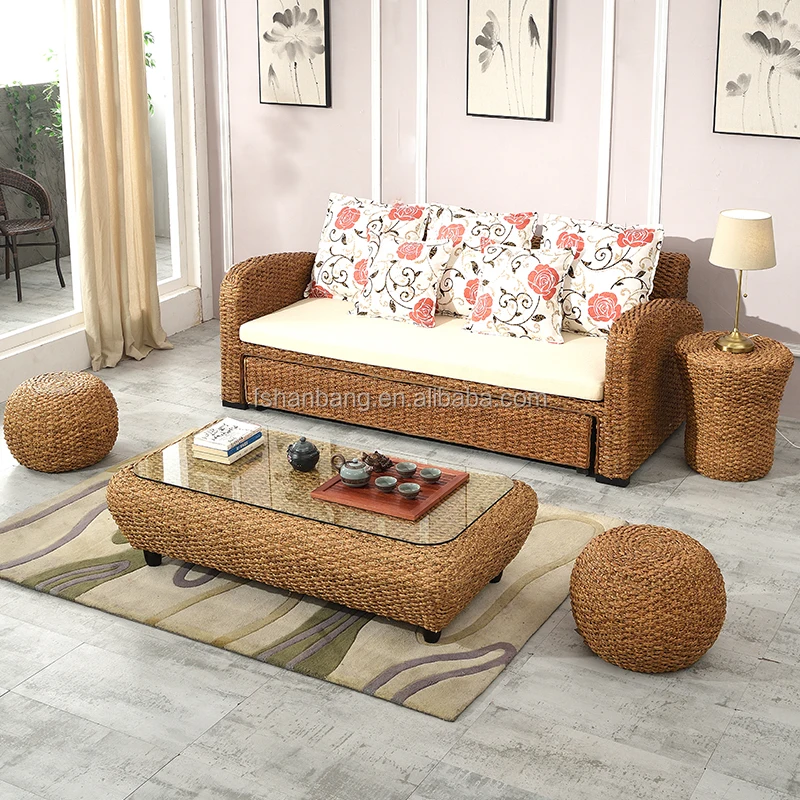 sofa individual de ratan natural en forma de l muebles para sala de estar sofa cama buy sofa cama muebles de ratan sofa cama en forma de l product