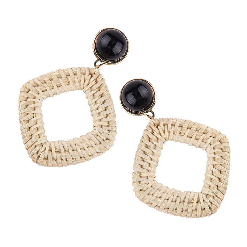 

15562 Barlaycs Handmade Round Earrings For Women Wooden Straw Weave Rattan Wedding Party Gift Trendy Dangle earrings, Colorful