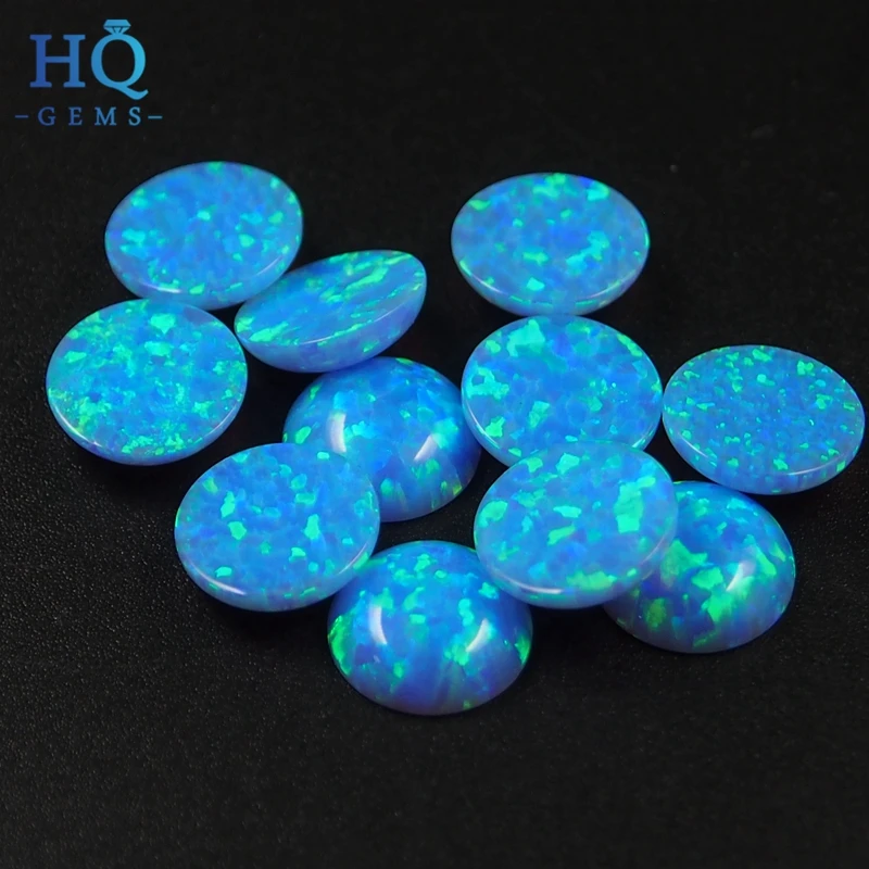蓝色火蛋白石椭圆形凸面合成蛋白石凸圆形