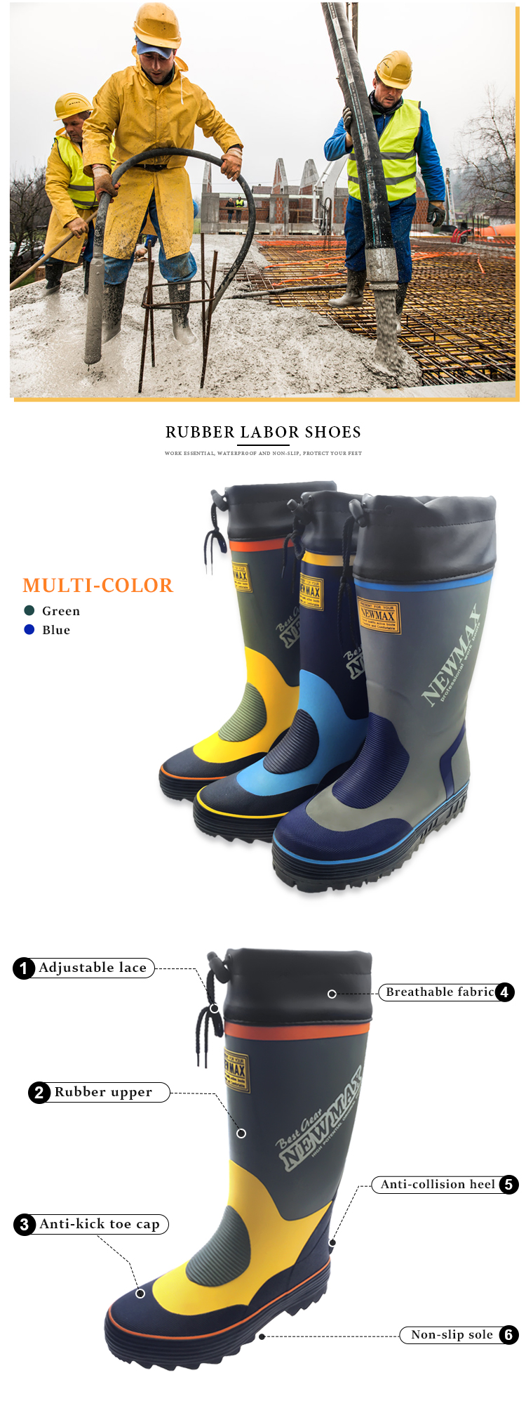 Outdoor Hightop Men Rain Boots Insulated Slipresistant Rubber Boots