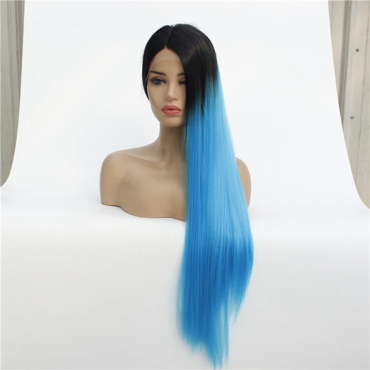 

Beauty Silky Straight Black to Blue Ombre Synthetic Lace Wig