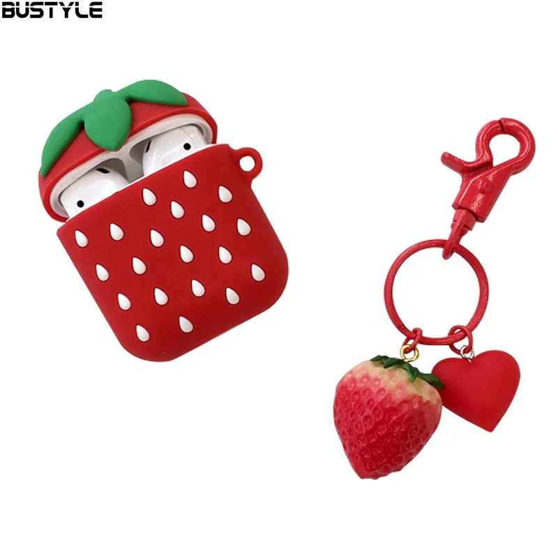 

New Arrival Lovely Strawberry Creative Styling Silicone Rubber Case Cover for Airpod Wireless headphone, Optional