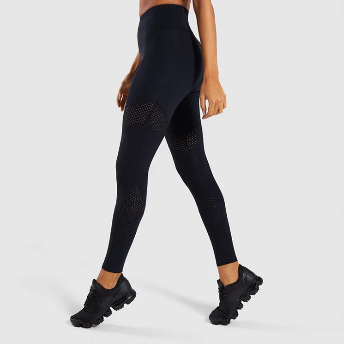 

2019 Accept Oem Print Custom Logo Print Seamless High Waist Mesh Yoga Pants For sport, Black