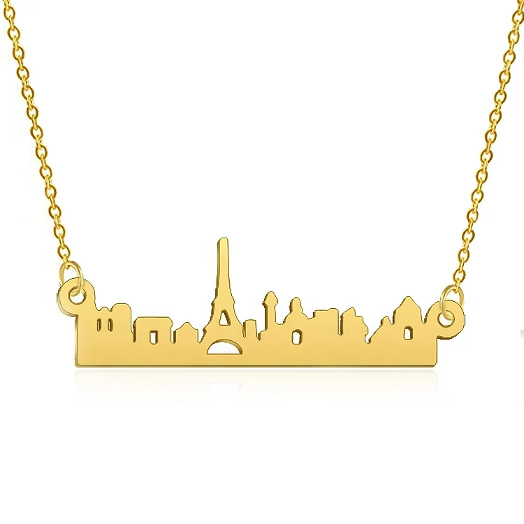 

Latest Design Wholesale 14k Gold Plated Paris Minimalist Necklace Jewelry For Girl, Steel;gold;rose gold(custom color accepted)