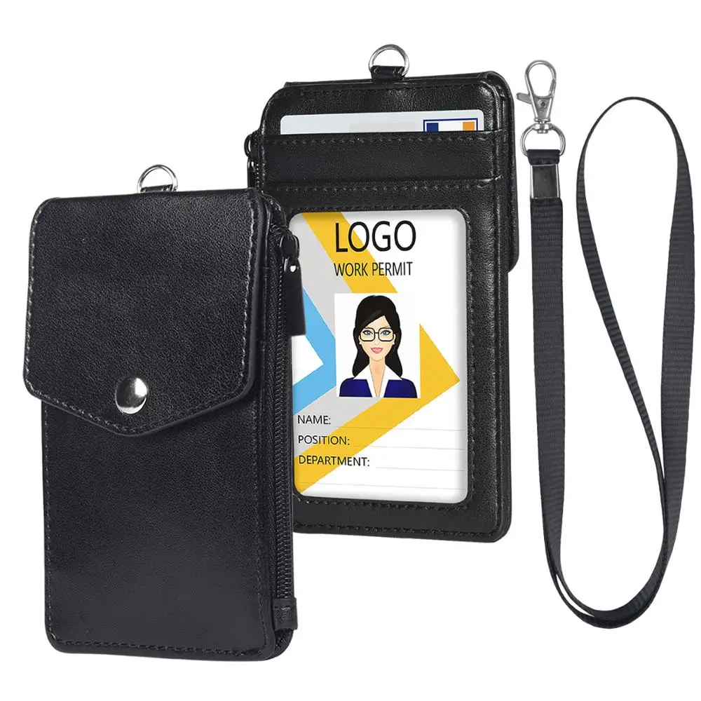 

China Manufacturer Hot Sale Pu Leather Id Card Holder Lanyard Name Badge Employee Id Work Card, Multi-option or customized